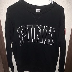 VS PINK black crewneck with rose appliqués size S